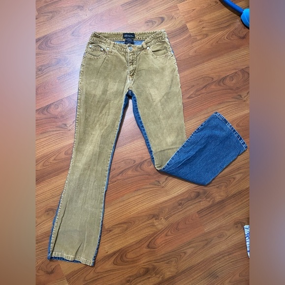 No Boundaries Denim - NO BOUNDARIES vintage retro low rise bootcut two tone corduroy blue jeans sz 3